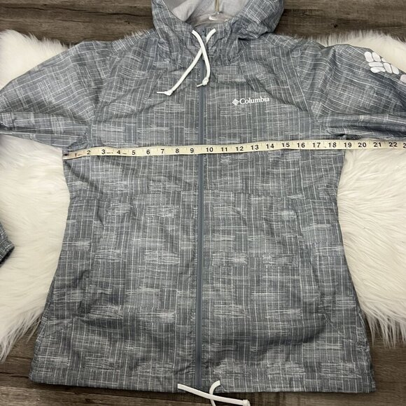 Columbia Womens XS Flash Forward Gray Printed Hooded Windbreaker Jacket Lightwei - Picture 7 of 7